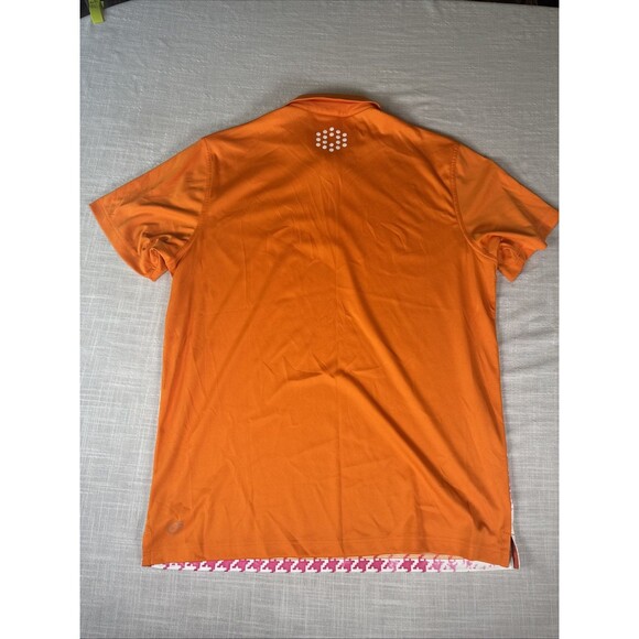 Puma Colorful Ombré Orange Red Pink Summer Houndstooth‎ Golf Polo Shirt Sz Large - Picture 8 of 8